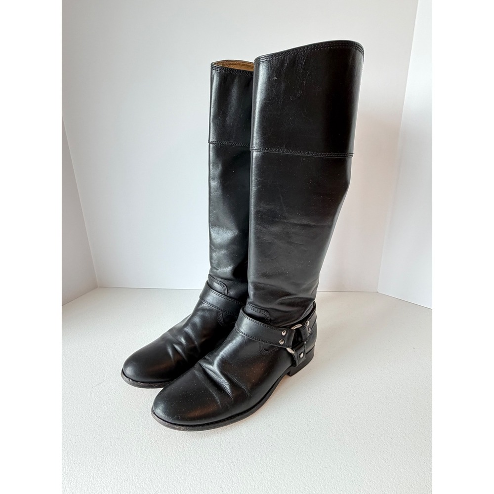 Frye Womens Harness Tall Leather Boots 7.5 Black Moto Preppy 76927 - Picture 3 of 15